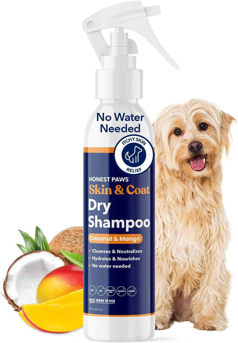 Dog Dry Shampoo Waterless No Rinse Oatmeal Lavender Itch Odor Relief 8oz