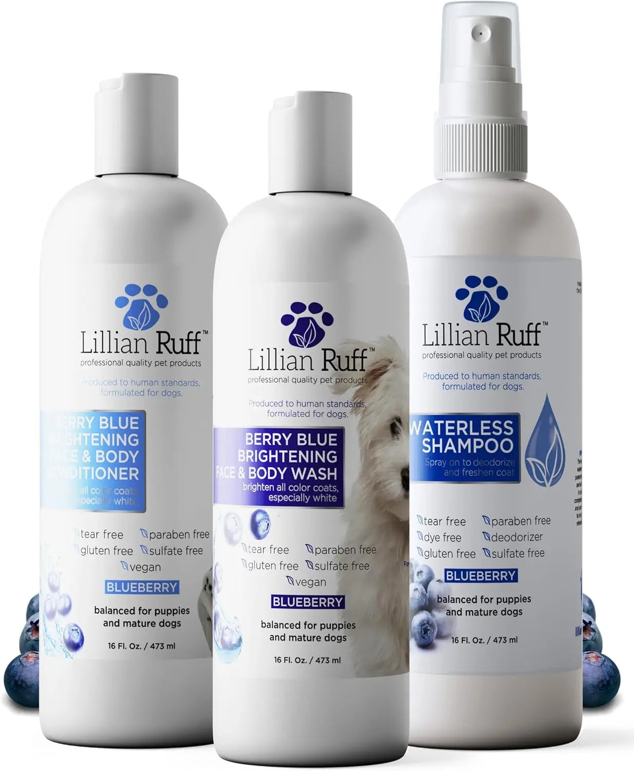 Lillian Ruff Professional Berry Blue Brightening Dog Shampoo & Conditioner Set