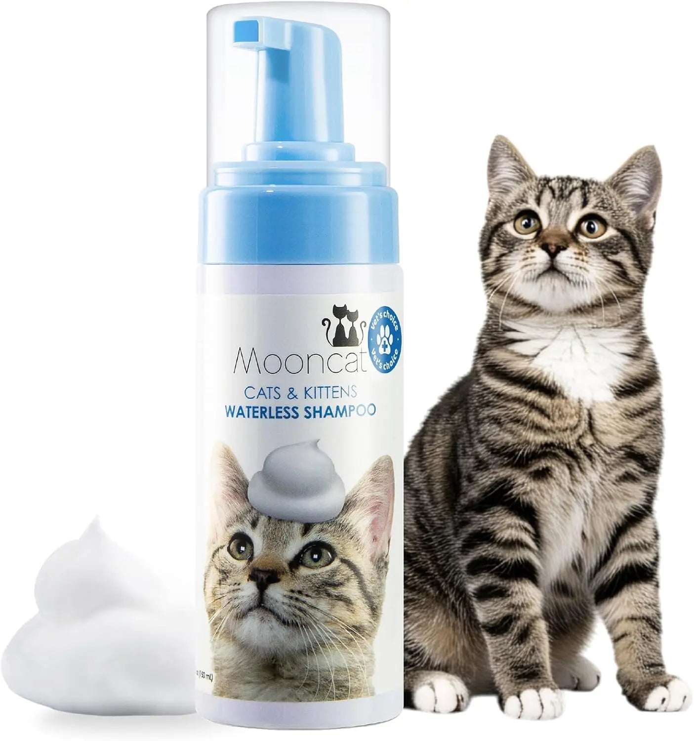 Waterless No-Rinse Cat Shampoo Foam & Brush Kit – Hypoallergenic, 5oz