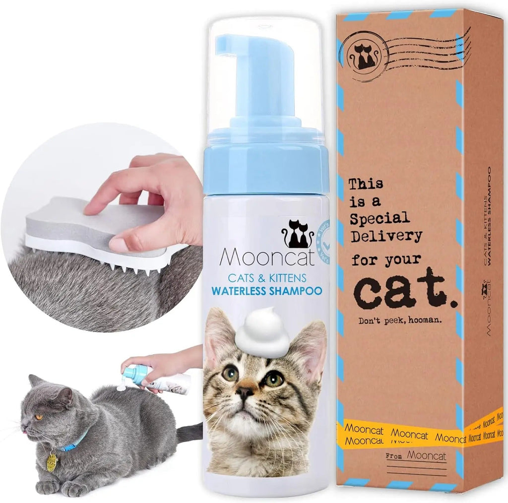 Waterless No-Rinse Cat Shampoo Foam & Brush Kit – Hypoallergenic, 5oz