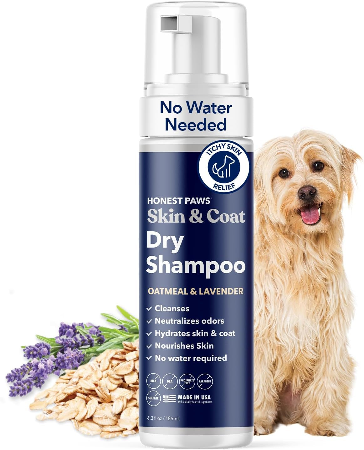 Dog Dry Shampoo Waterless No Rinse Oatmeal Lavender Itch Odor Relief 8oz