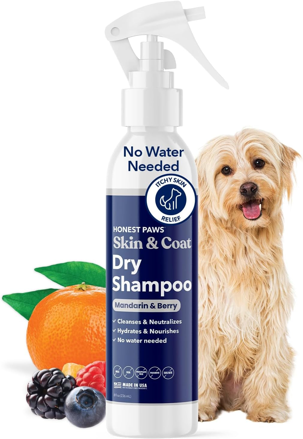Dog Dry Shampoo Waterless No Rinse Oatmeal Lavender Itch Odor Relief 8oz